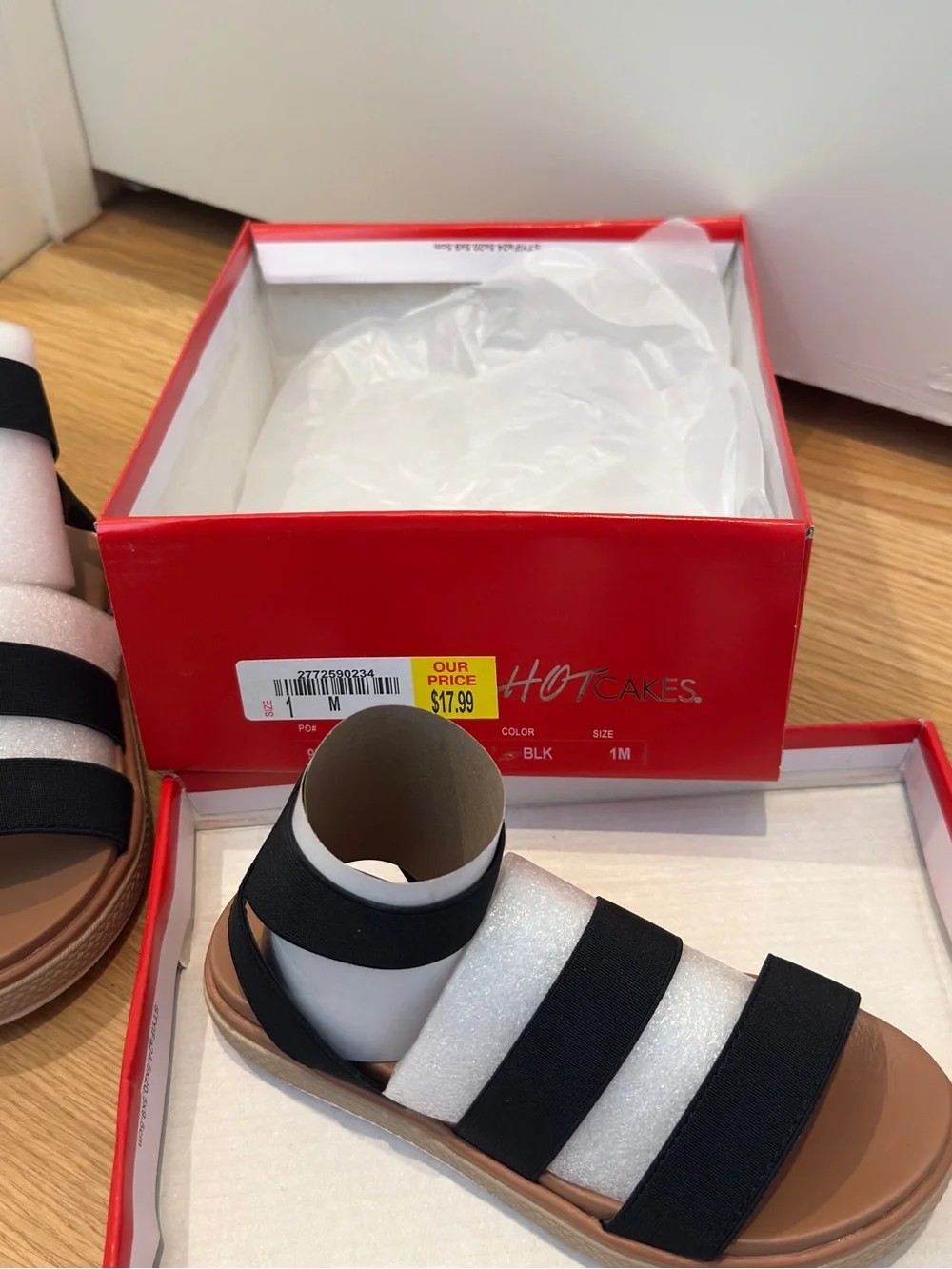 Hot Cakes Black Elastic Strap Kids Sandals with Tan Platform